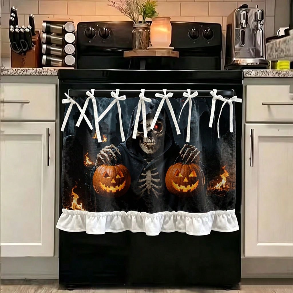 Pumpkin Lantern Halloween - 1 Pezzo di Tenda per Cucina/Forno/Mobile