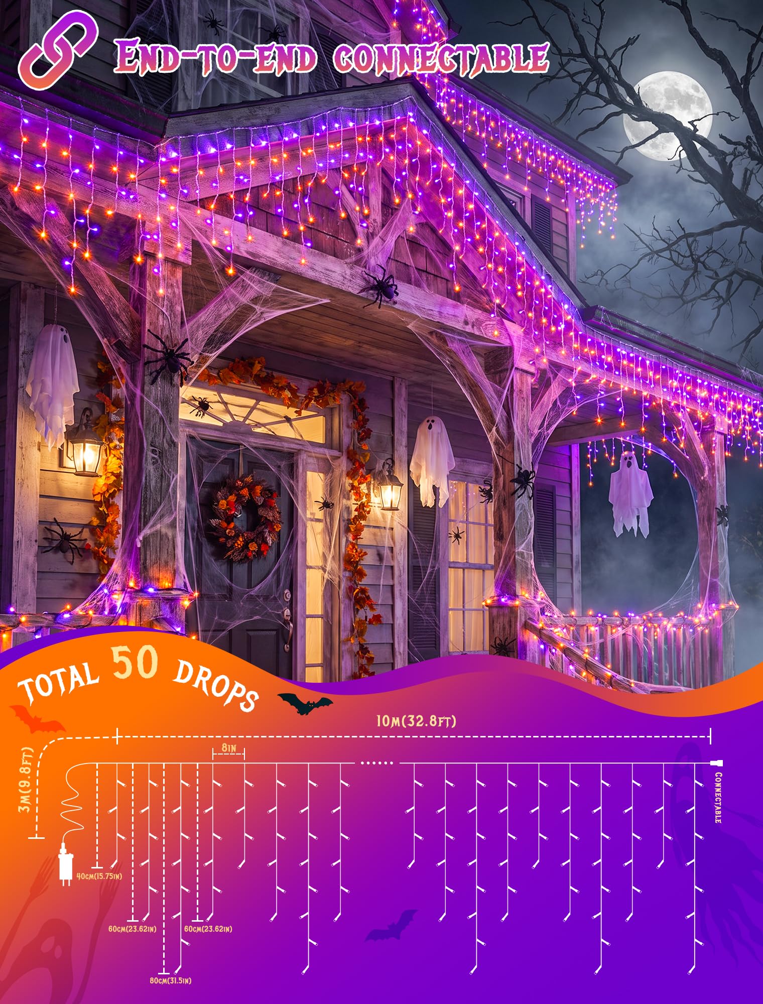Luci a Ghiacciolo per Hallowee - Halloween Led String Lights Orange recensione e prezzo