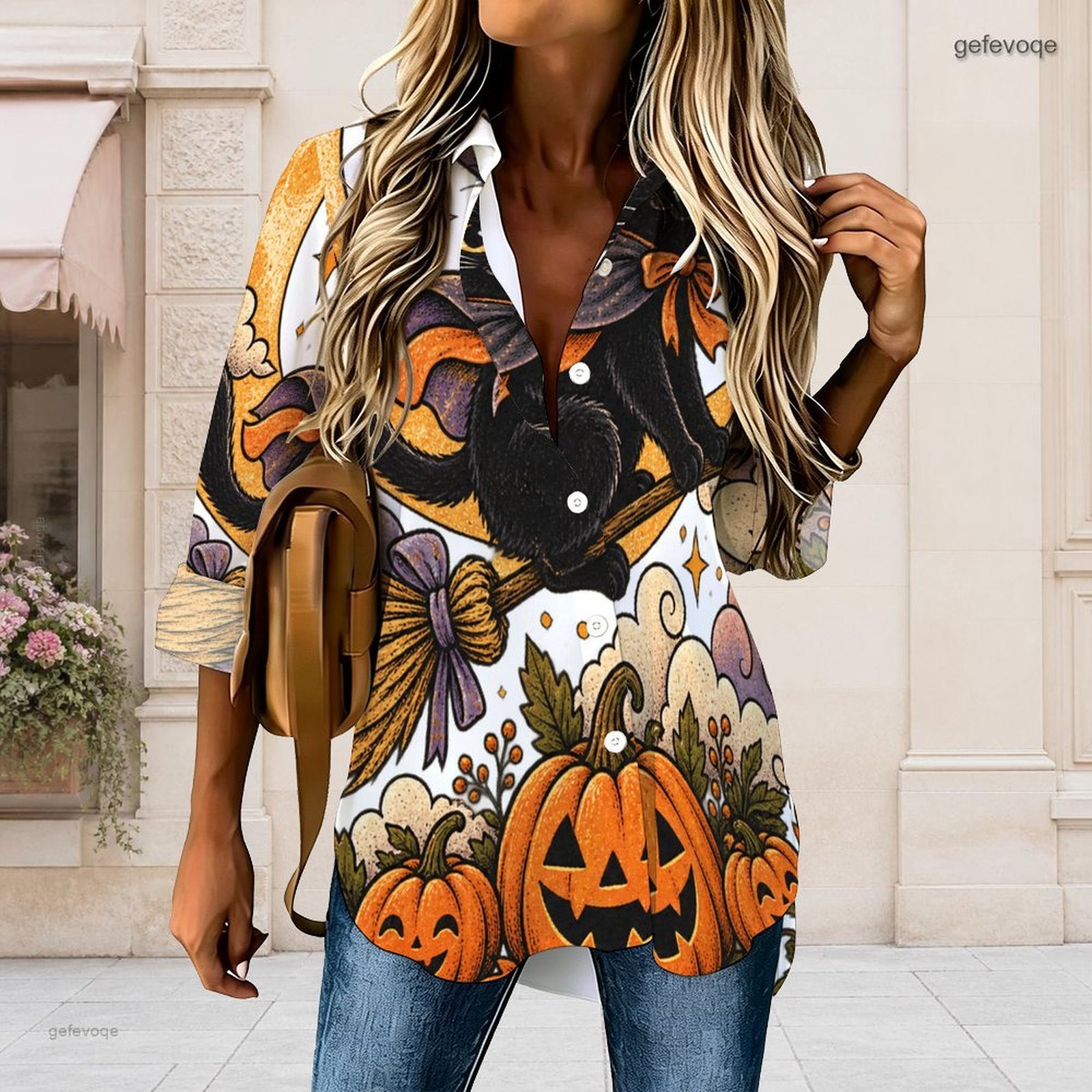 Camicia da donna con stampa a  - Pumpkin Lantern Halloween recensione e prezzo